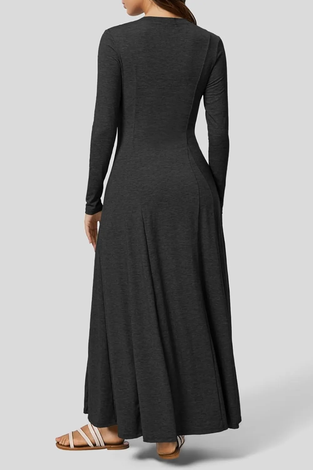 MITILLY Fall Dress for Women 2025 Long Sleeve Maxi Dress Casual Crewneck Button Fit & Flare Flowy Boho Dresses