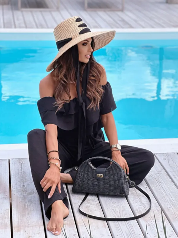Off-Shoulder Playsuit Ruffle Wide-Leg Jumpsuit