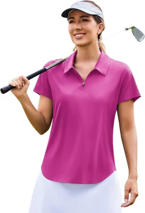 PINSPARK Womens Golf Shirt Zip Up Polo UPF 50  Sun Protection Collared Shirts Quick Dry Short Sleeve Tennis Athletic Top