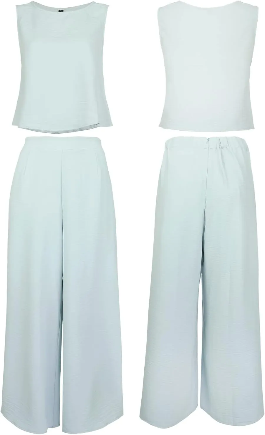 ROYLAMP Women's Summer 2 Piece Outfits Round Neck Crop Basic Top Cropped Wide Leg Pants Set Jumpsuits