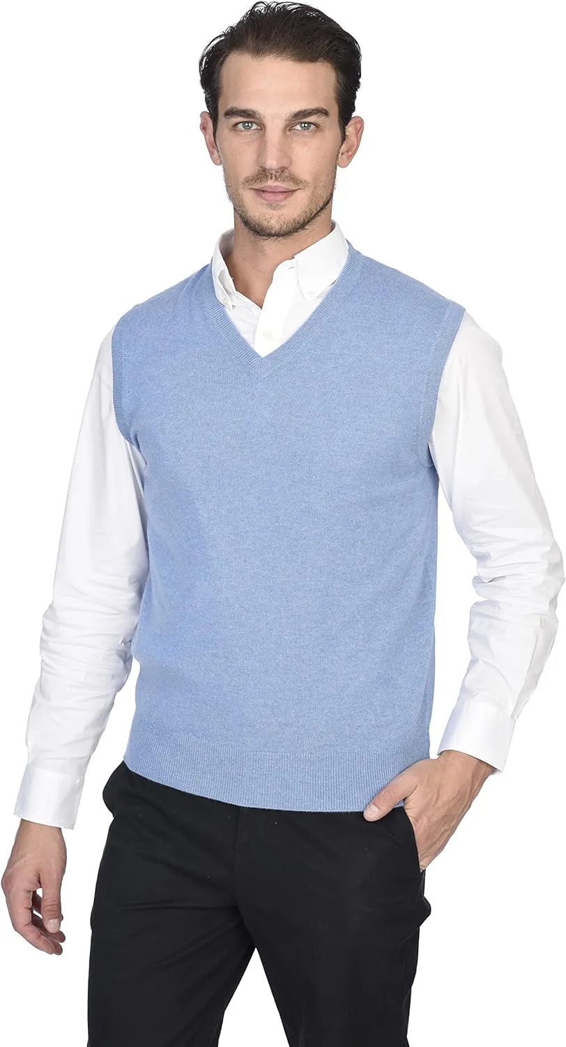 State Cashmere Mens Classic Sleeveless Sweater Vest 100% Pure Cashmere V-Neck Style Pullover
