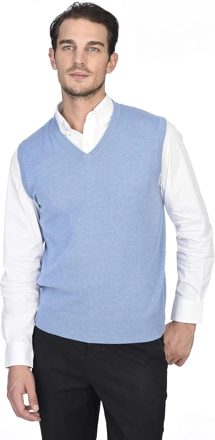 State Cashmere Mens Classic Sleeveless Sweater Vest 100% Pure Cashmere V-Neck Style Pullover