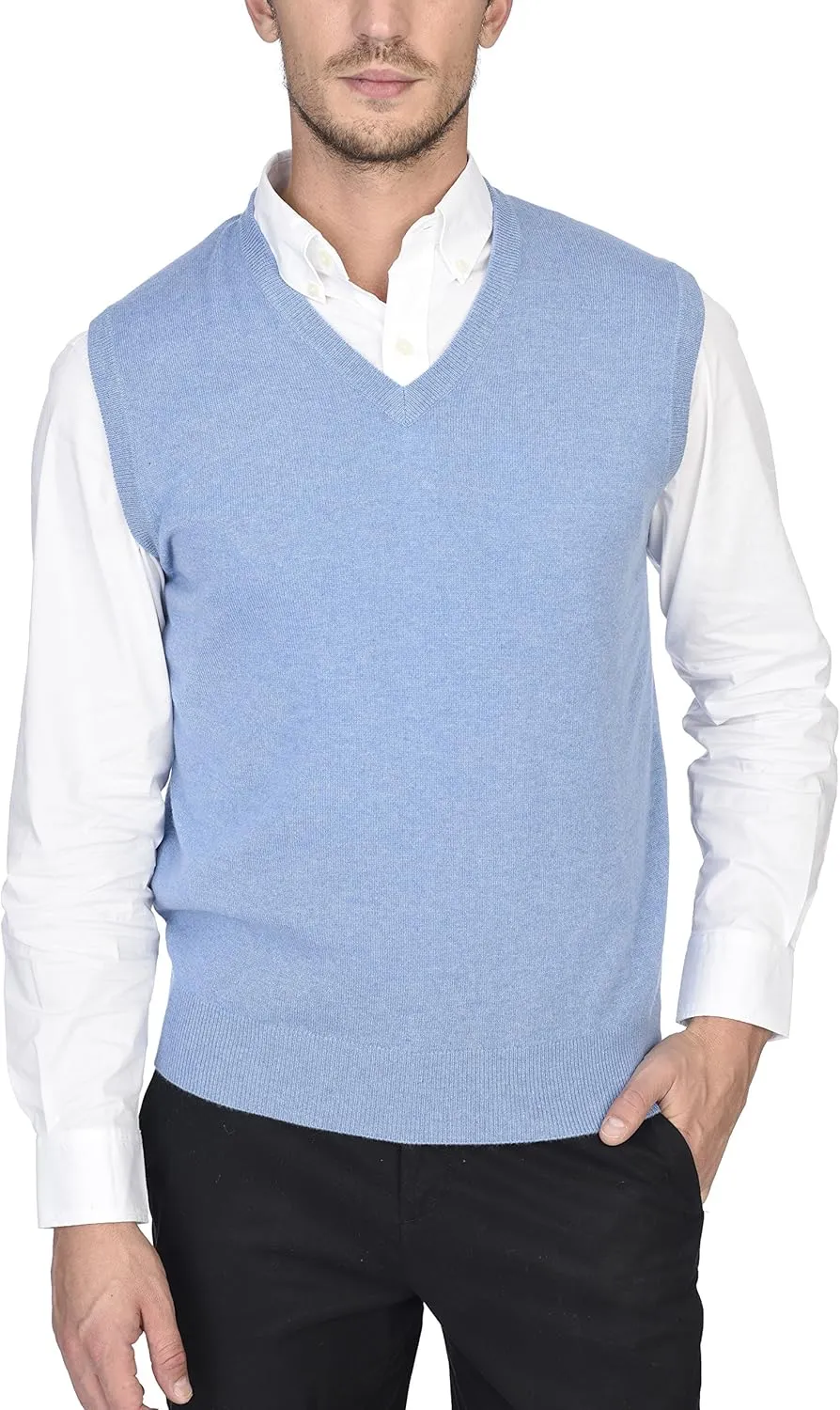 State Cashmere Mens Classic Sleeveless Sweater Vest 100% Pure Cashmere V-Neck Style Pullover