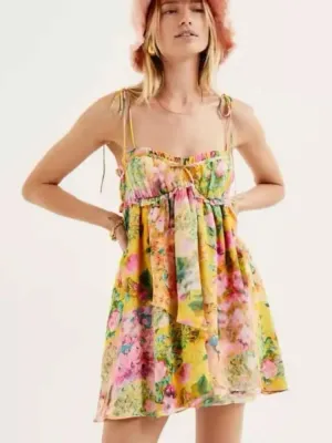 Summer Floral Boho Dresses for Women Spaghetti Straps Beach Dress Ruffle Sexy Mini Dress