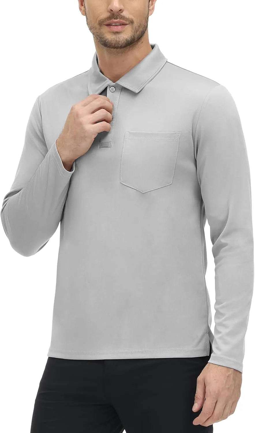 TBMPOY Men's Polo Shirts with Pocket Golf Long Sleeve Quick Dry Lightweight Collared Stylish Moisture Wicking Business Tennis
