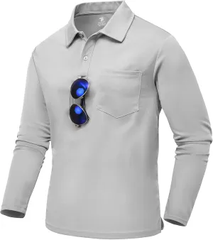 TBMPOY Men's Polo Shirts with Pocket Golf Long Sleeve Quick Dry Lightweight Collared Stylish Moisture Wicking Business Tennis