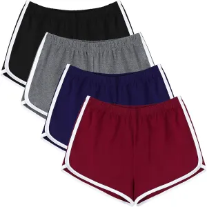 URATOT 4 Pack Yoga Short Pants Cotton Sports Shorts Gym Dance Lounge Shorts Dolphin Running Athletic Shorts for Women