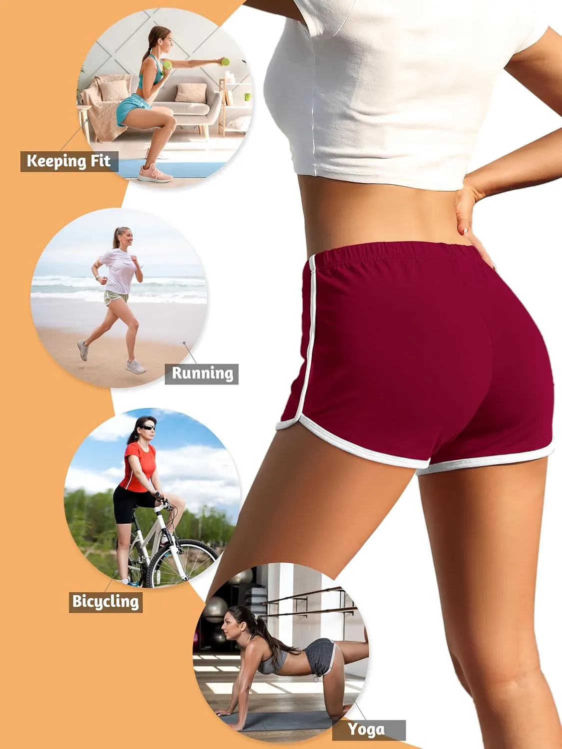 URATOT 4 Pack Yoga Short Pants Cotton Sports Shorts Gym Dance Lounge Shorts Dolphin Running Athletic Shorts for Women