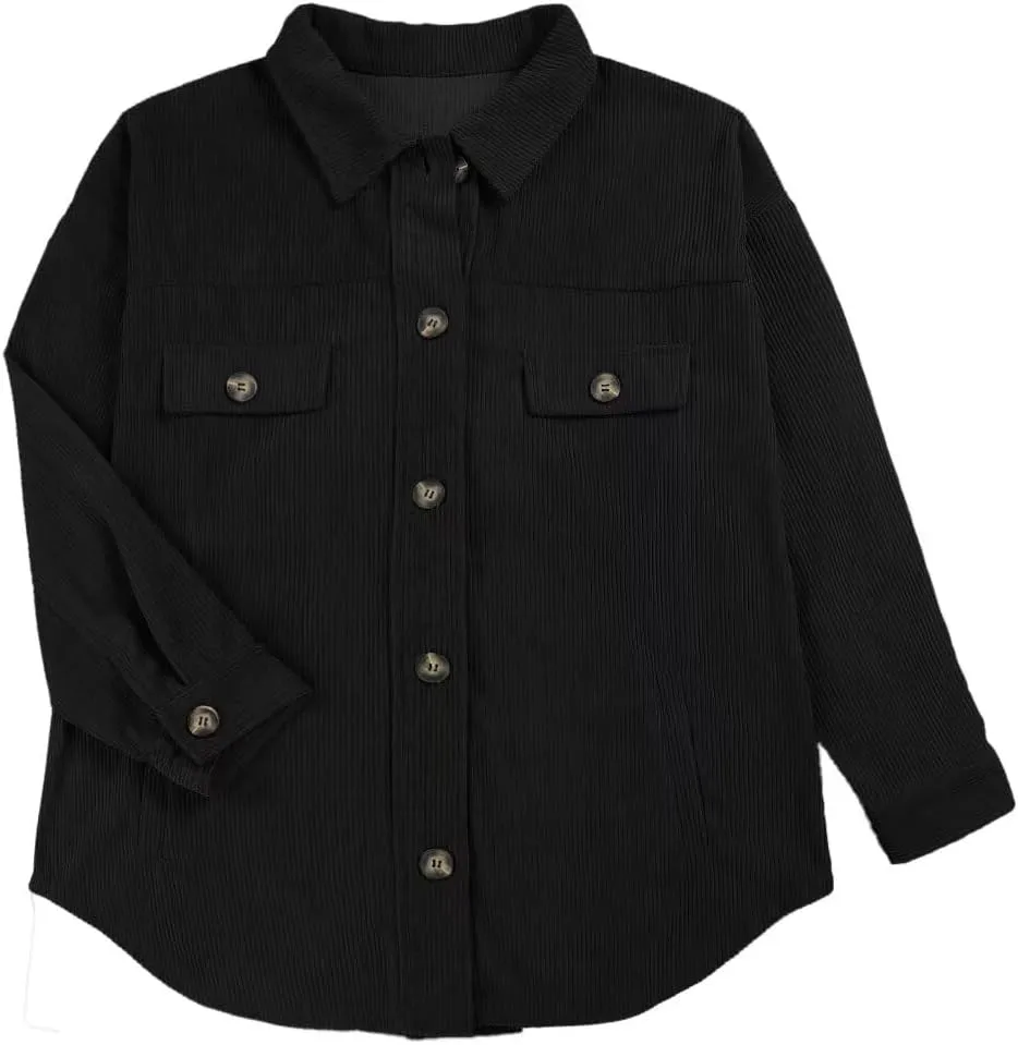 VICHYIE Womens Corduroy Shacket Blouses Button Down Shirts Pocket Long Sleeves Tops Jacket Coats