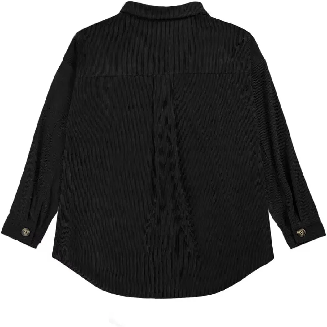 VICHYIE Womens Corduroy Shacket Blouses Button Down Shirts Pocket Long Sleeves Tops Jacket Coats