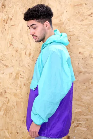 Vintage K-Way Teal And Purple 1/4 Zip Rain Mac