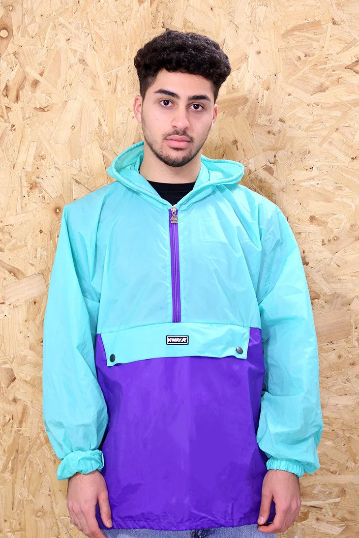 Vintage K-Way Teal And Purple 1/4 Zip Rain Mac