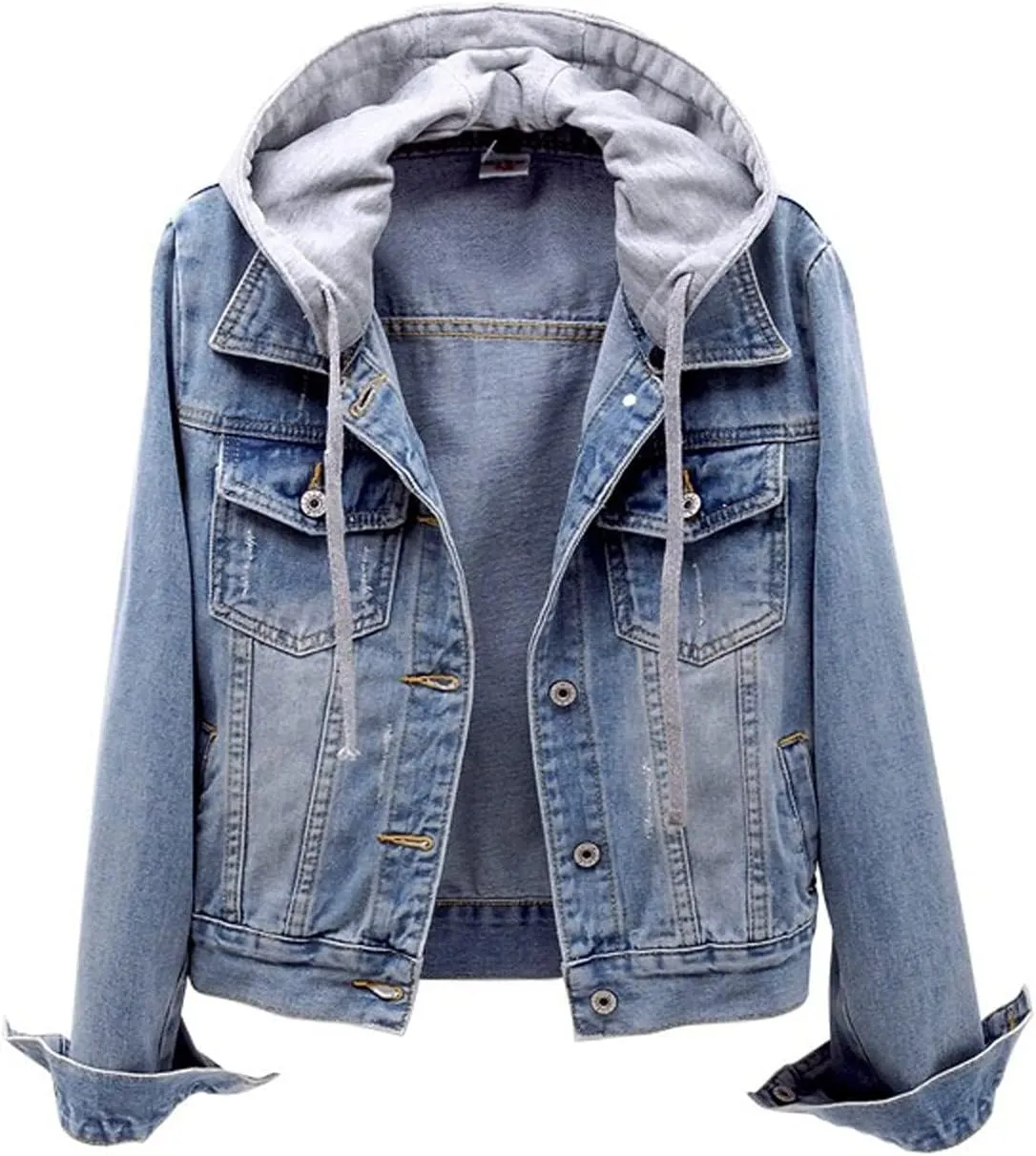 Womens Cropped Denim Jacket Button Down Jean Jacket Lightweight Trucker Coat Casual 3/4 Sleeve Tops with Pockets