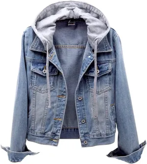 Womens Cropped Denim Jacket Button Down Jean Jacket Lightweight Trucker Coat Casual 3/4 Sleeve Tops with Pockets