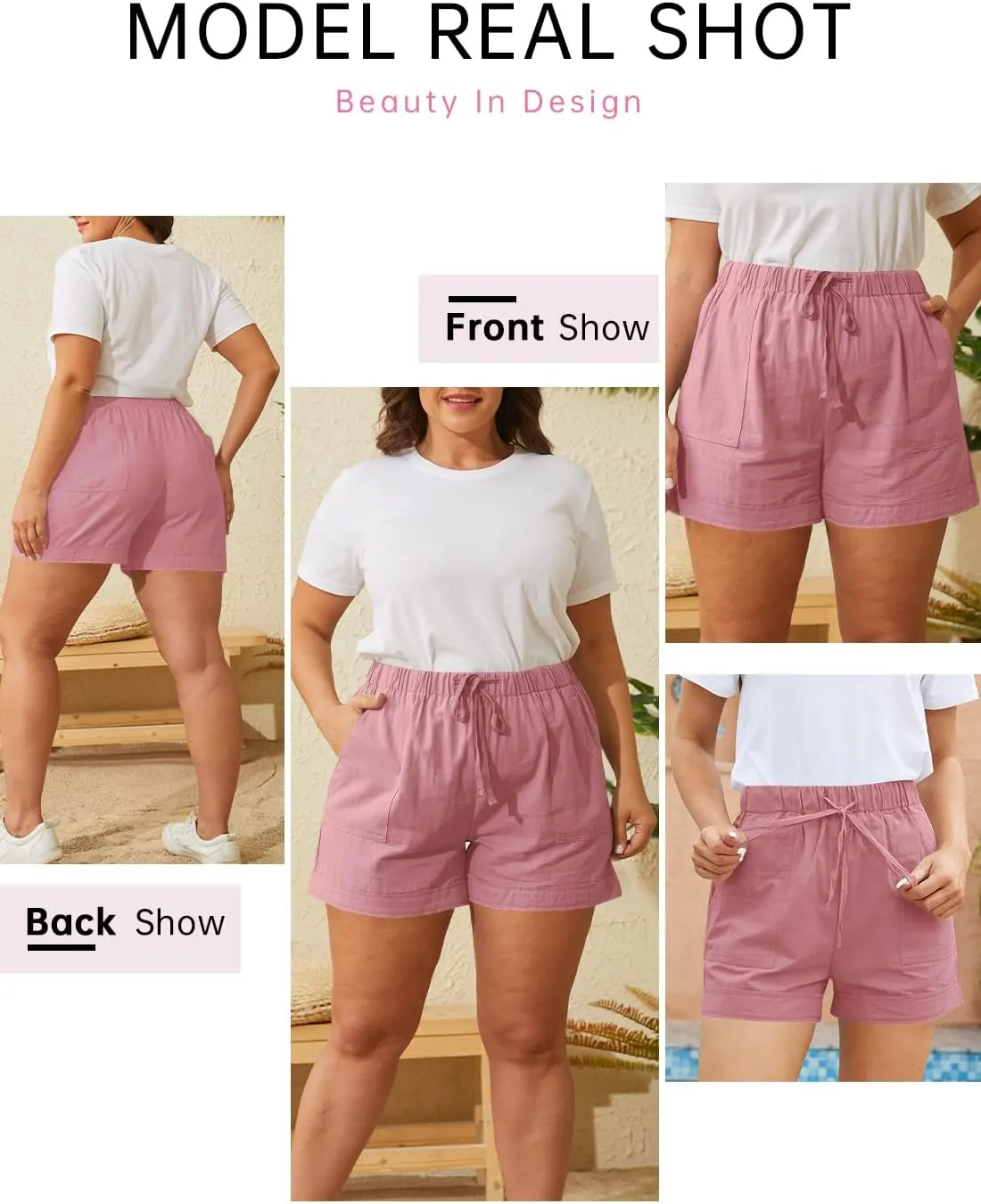 Womens Elastic Waist Drawstring Shorts Beach Shorts Lightweight Athletic Shorts Comfy Short Pants with Pockets