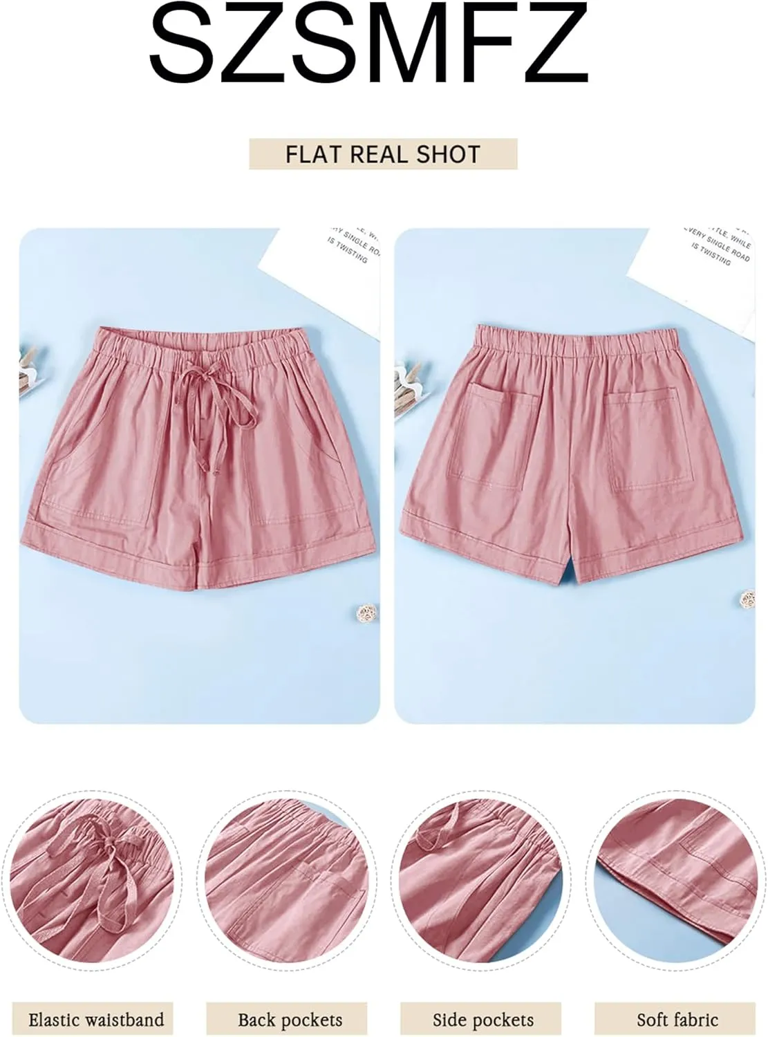 Womens Elastic Waist Drawstring Shorts Beach Shorts Lightweight Athletic Shorts Comfy Short Pants with Pockets