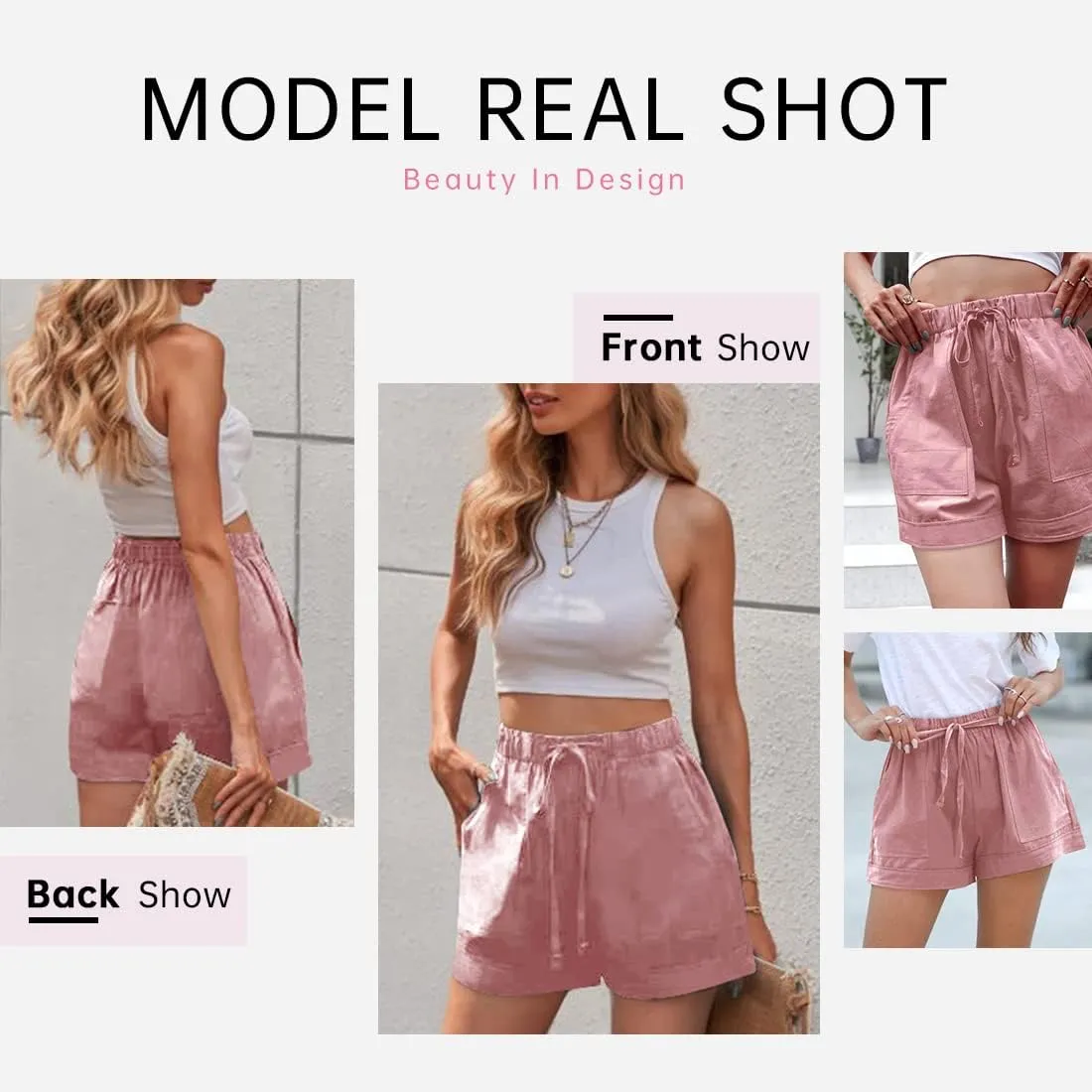 Womens Elastic Waist Drawstring Shorts Beach Shorts Lightweight Athletic Shorts Comfy Short Pants with Pockets