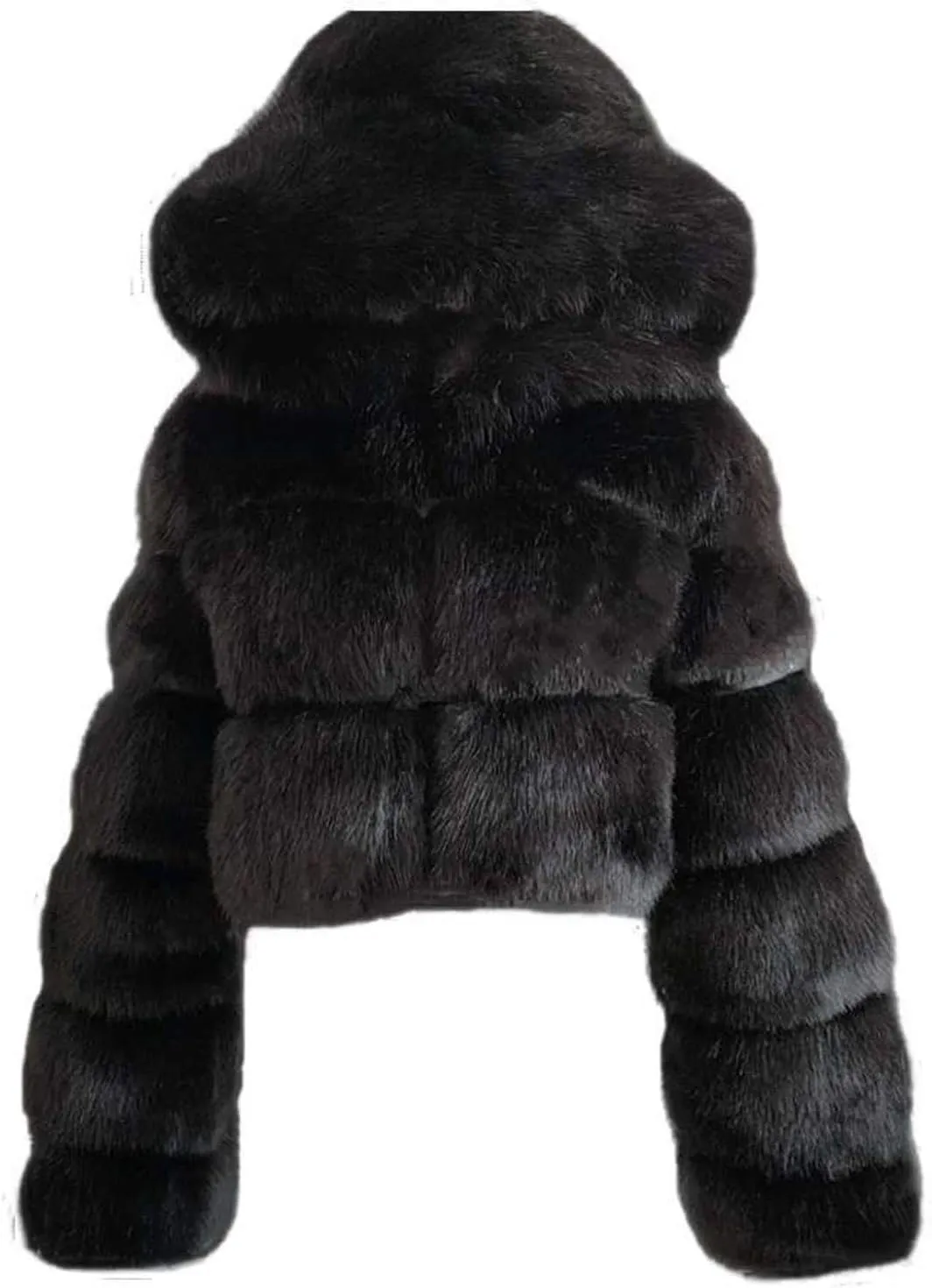 YRAETENM Womens Faux Fur Coat Trendy Zip Up Cropped Bubble Coats Long Sleeve Fleece Warm Short Winter Coats With Fuzzy Hoode