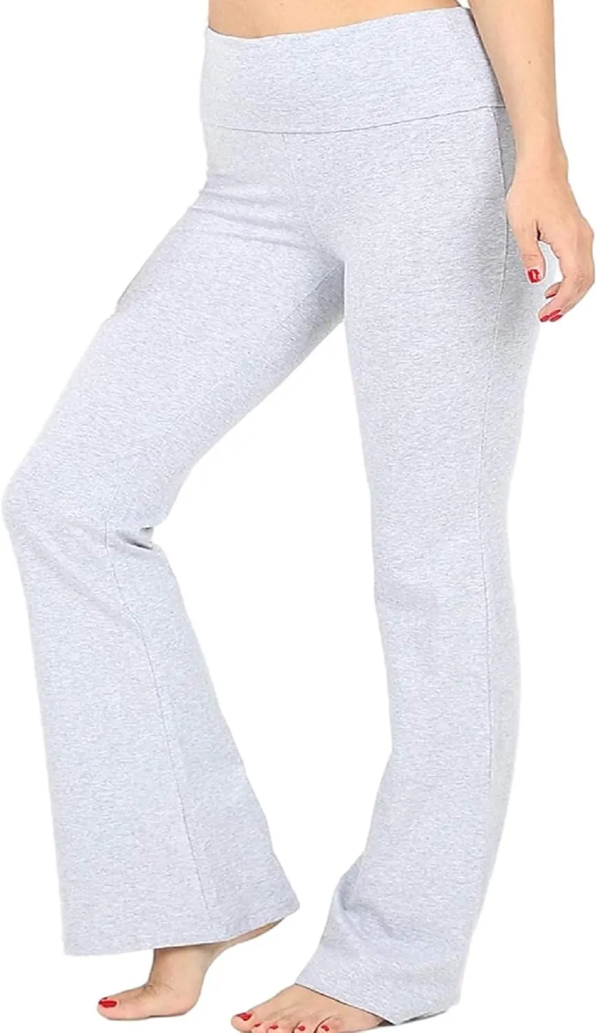Zenana Women's Plus Size Stretch Cotton Fold Over Waist Flare Leg Yoga Pants