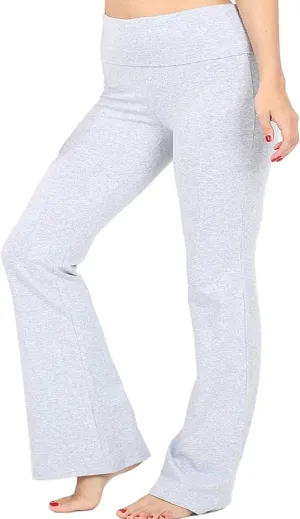 Zenana Women's Plus Size Stretch Cotton Fold Over Waist Flare Leg Yoga Pants